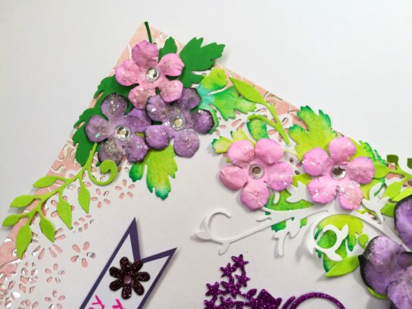 Purple Corner Flowers with Paper Lace Greeting Card image
