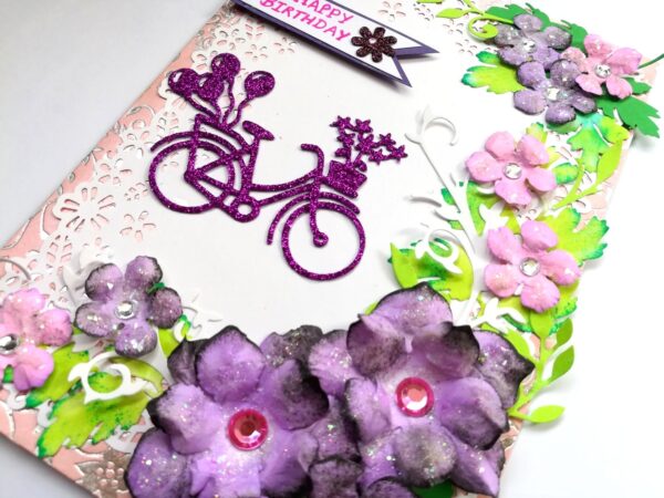 Purple Corner Flowers with Paper Lace Greeting Card image