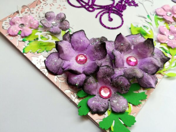 Purple Corner Flowers with Paper Lace Greeting Card image
