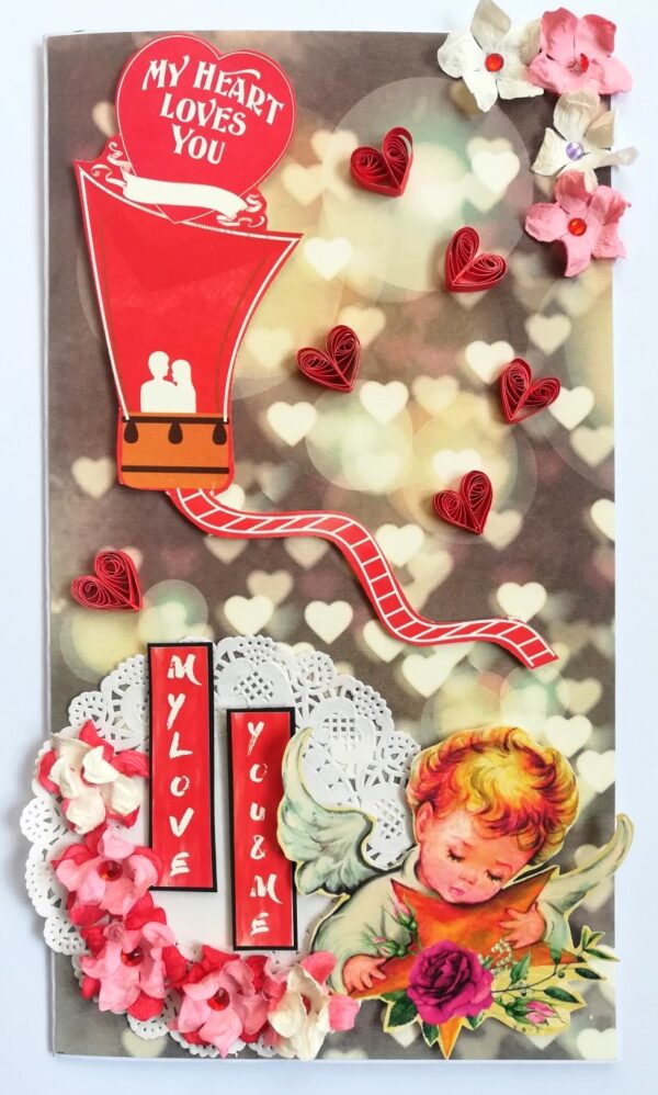 Hot air Balloon Handmade Flowers Mini Scrapbook Greeting Card image Hot air Balloon Handmade Flowers Mini Scrapbook Greeting Card image