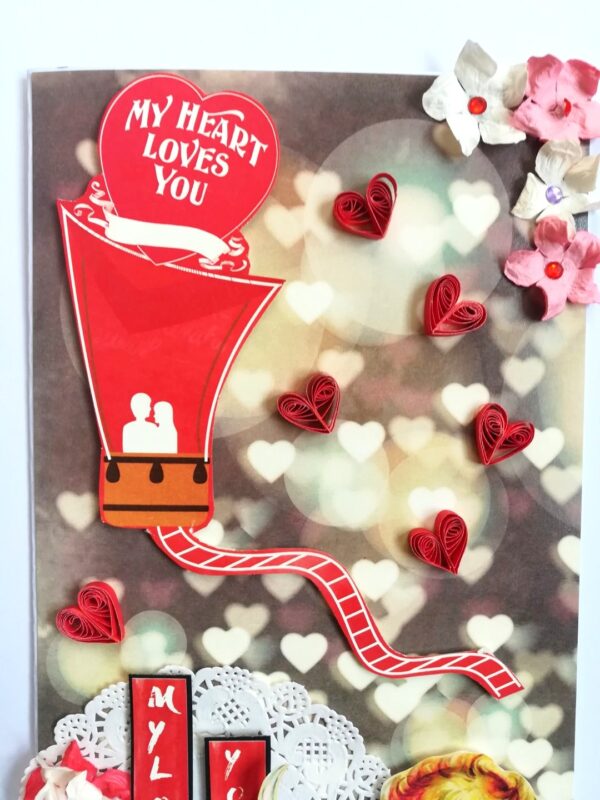 Hot air Balloon Handmade Flowers Mini Scrapbook Greeting Card image Hot air Balloon Handmade Flowers Mini Scrapbook Greeting Card image