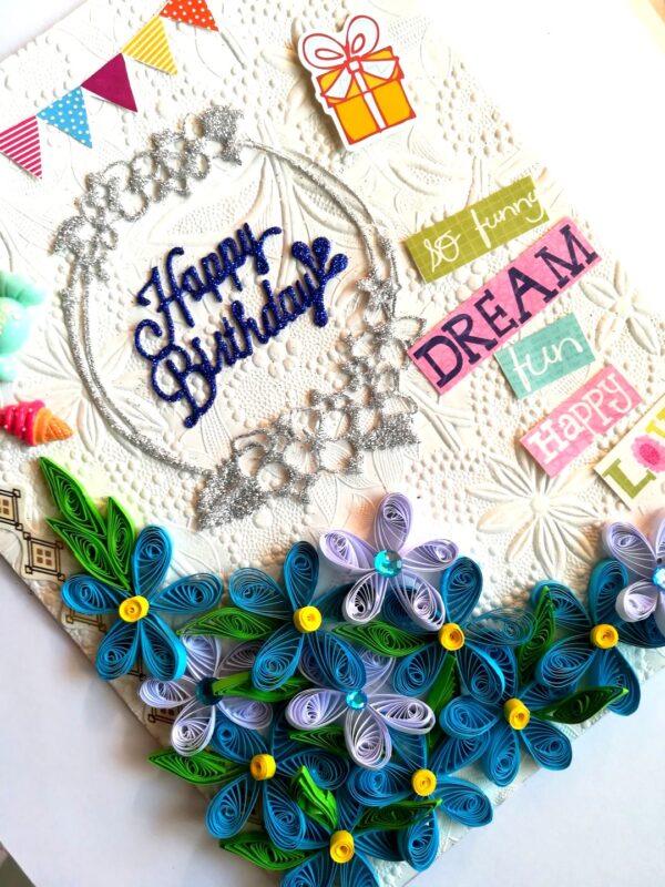Quilled Corner Birthday Handmade Greeting Card image Quilled Corner Birthday Handmade Greeting Card image