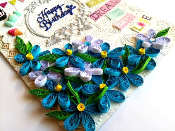 Quilled Corner Birthday Handmade Greeting Card image Quilled Corner Birthday Handmade Greeting Card image