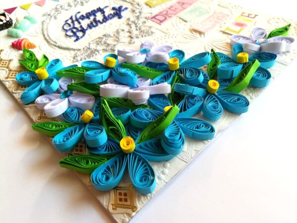 Quilled Corner Birthday Handmade Greeting Card image Quilled Corner Birthday Handmade Greeting Card image