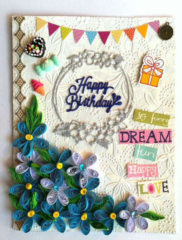Quilled Corner Birthday Handmade Greeting Card image Quilled Corner Birthday Handmade Greeting Card image
