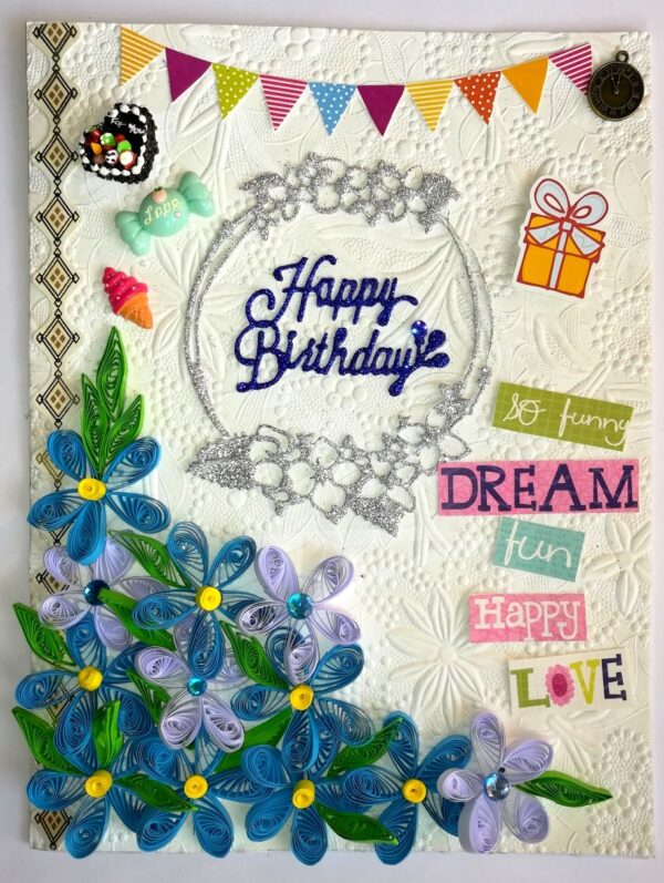 Quilled Corner Birthday Handmade Greeting Card image Quilled Corner Birthday Handmade Greeting Card image