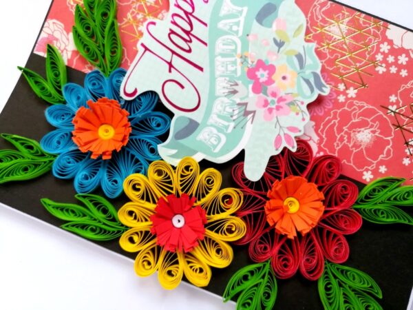 Quilled Flowers Happy Birthday Greeting Card image Quilled Flowers Happy Birthday Greeting Card image
