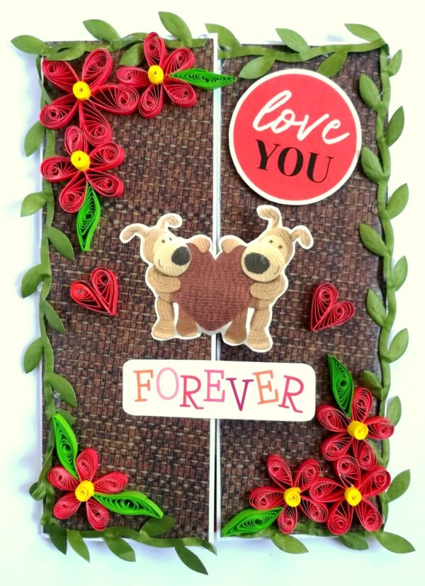 Love theme Quilled Red Flowers Greeting card image Love theme Quilled Red Flowers Greeting card image