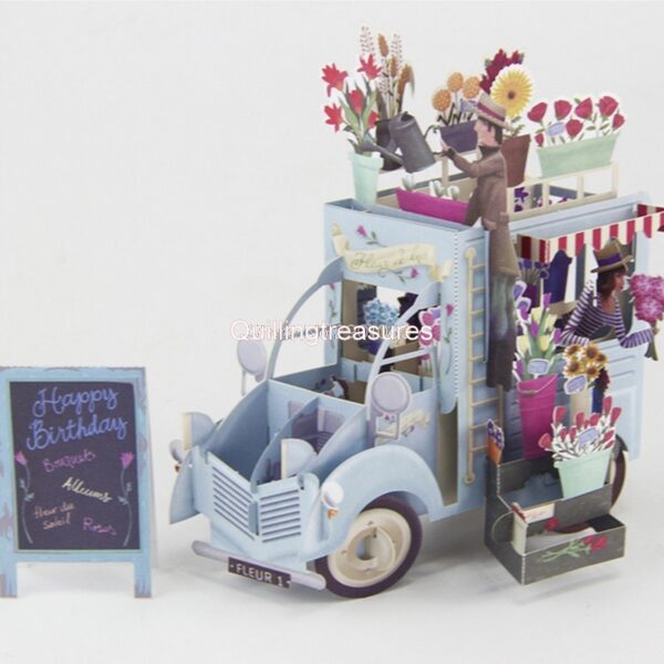 3D Pop up Truck With Flowers Birthday Greeting Card Gift image 3D Pop up Truck With Flowers Birthday Greeting Card Gift image