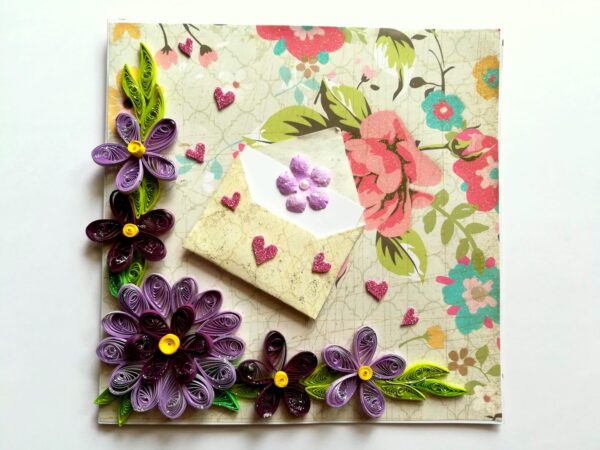 Purple Quilled Flowers Greeting Card image Purple Quilled Flowers Greeting Card image