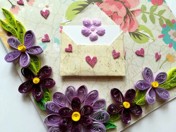 Purple Quilled Flowers Greeting Card image Purple Quilled Flowers Greeting Card image