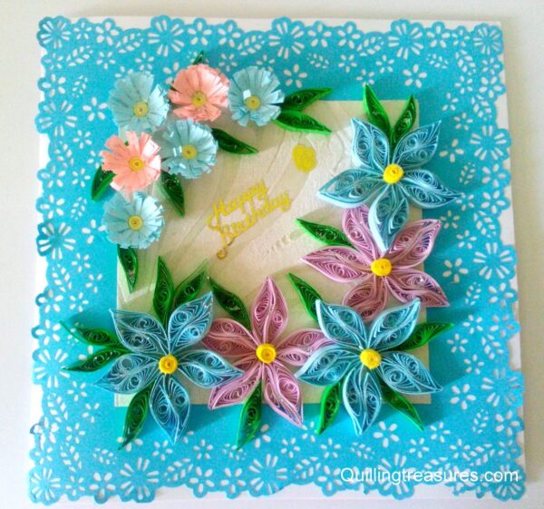 Sparkling Blue Lace and Themed Flowers Greeting Card image Sparkling Blue Lace and Themed Flowers Greeting Card image