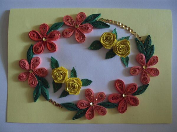 Orange Combi Flowers On Yellow Base Greeting Card image Orange Combi Flowers On Yellow Base Greeting Card image