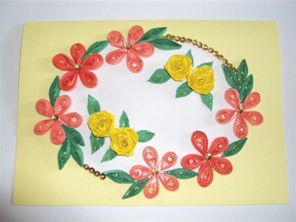 Orange Combi Flowers On Yellow Base Greeting Card image Orange Combi Flowers On Yellow Base Greeting Card image