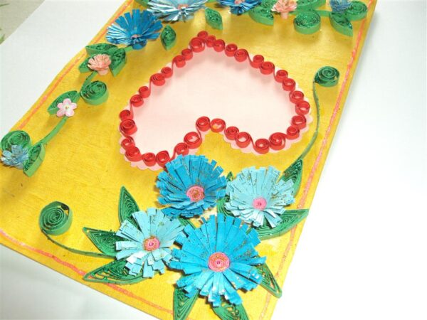Blue Flowers In Yellow Base & Heart Greeting Card image Blue Flowers In Yellow Base & Heart Greeting Card image