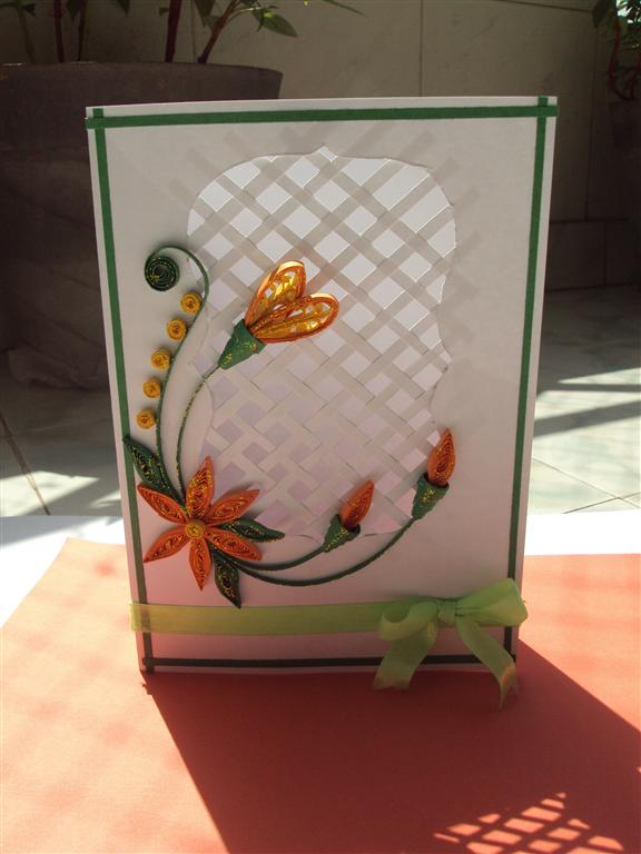 Beautiful Crossed Window With Orange Flowers Greeting Card image Beautiful Crossed Window With Orange Flowers Greeting Card image