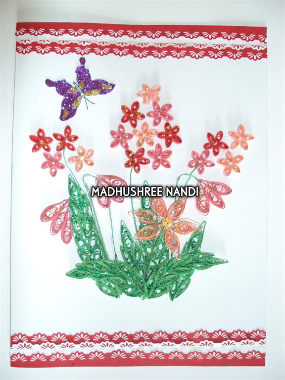 Beautiful Small Red & Pink Flowers With Paper Laces Greeting Card image Beautiful Small Red & Pink Flowers With Paper Laces Greeting Card image