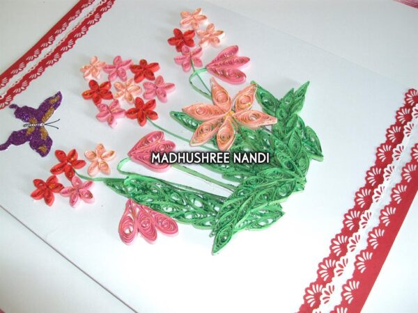 Beautiful Small Red & Pink Flowers With Paper Laces Greeting Card image Beautiful Small Red & Pink Flowers With Paper Laces Greeting Card image