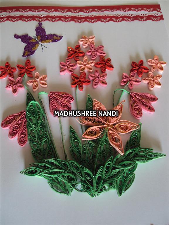 Beautiful Small Red & Pink Flowers With Paper Laces Greeting Card image Beautiful Small Red & Pink Flowers With Paper Laces Greeting Card image