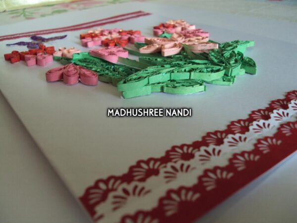 Beautiful Small Red & Pink Flowers With Paper Laces Greeting Card image Beautiful Small Red & Pink Flowers With Paper Laces Greeting Card image