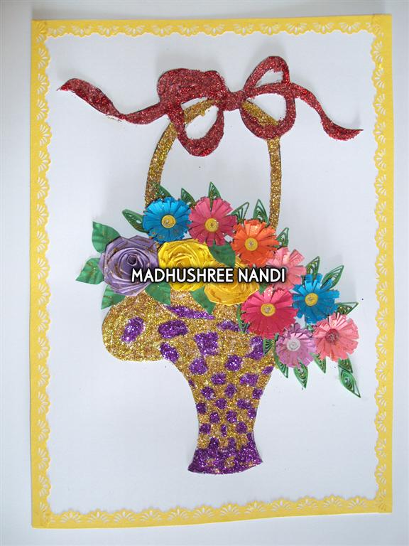 Special Glittery Flower Basket Gold & Purple Greeting Card image Special Glittery Flower Basket Gold & Purple Greeting Card image