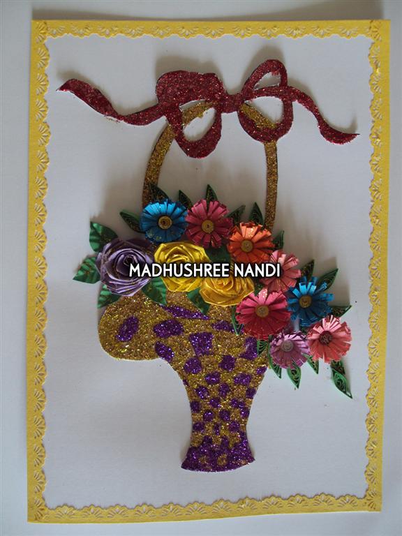 Special Glittery Flower Basket Gold & Purple Greeting Card image Special Glittery Flower Basket Gold & Purple Greeting Card image