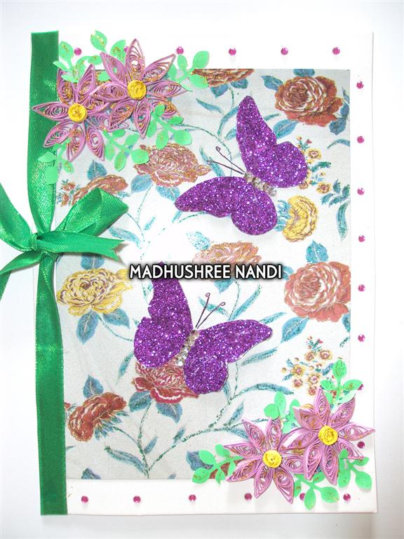 Printed Base With Glitter Butterflies & Flowers Greeting Card image Printed Base With Glitter Butterflies & Flowers Greeting Card image