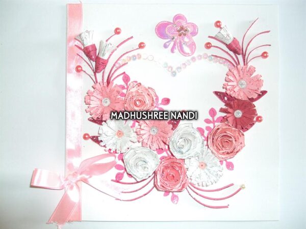 Pink Flowers In Heart With Roses Greeting Card image Pink Flowers In Heart With Roses Greeting Card image