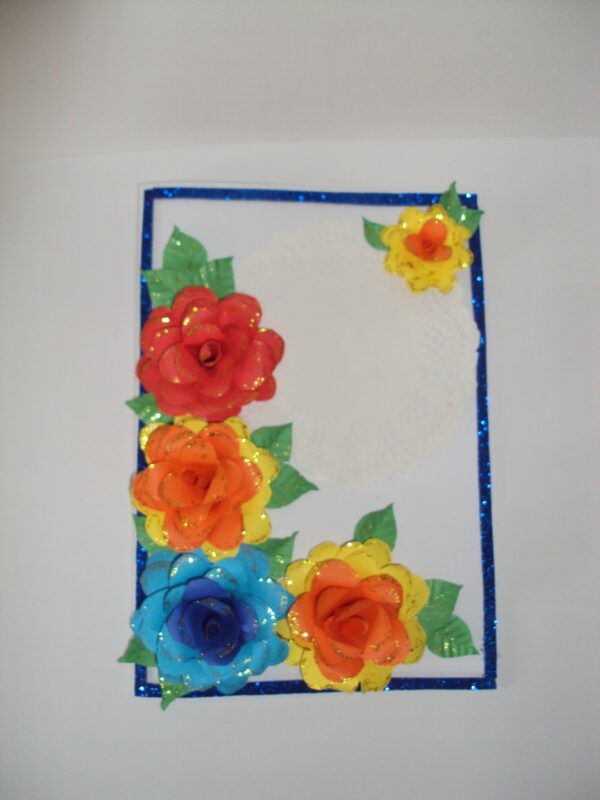 Beautiful Big Flowers with Doily Greeting Card image Beautiful Big Flowers with Doily Greeting Card image