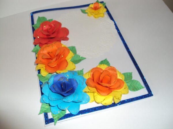 Beautiful Big Flowers with Doily Greeting Card image Beautiful Big Flowers with Doily Greeting Card image