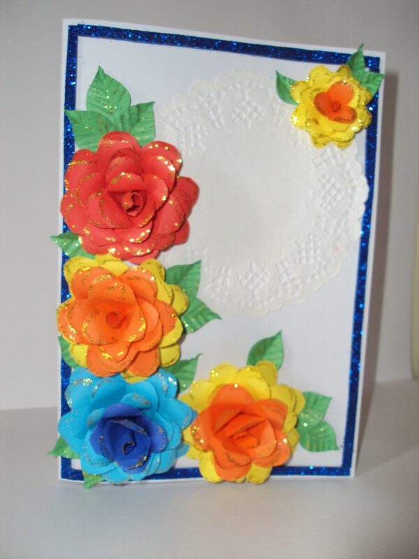 Beautiful Big Flowers with Doily Greeting Card image Beautiful Big Flowers with Doily Greeting Card image
