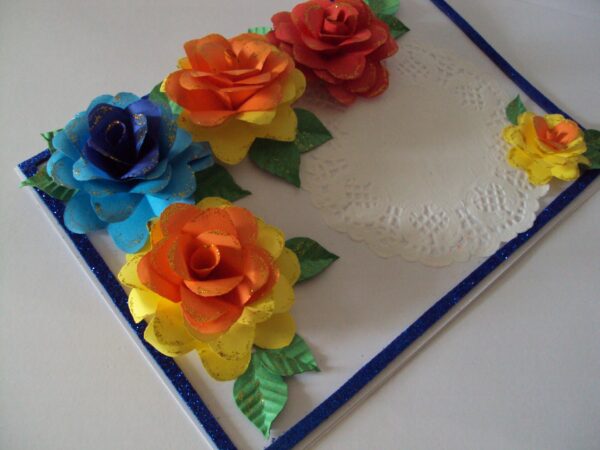 Beautiful Big Flowers with Doily Greeting Card image Beautiful Big Flowers with Doily Greeting Card image