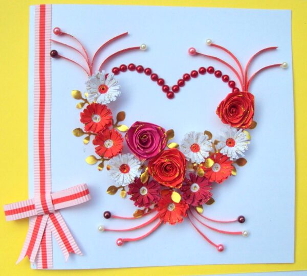 Red Flowers and Roses in Heart Greeting Card image Red Flowers and Roses in Heart Greeting Card image