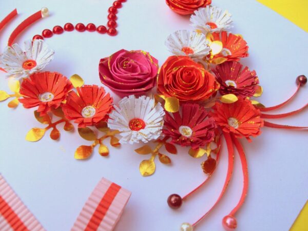 Red Flowers and Roses in Heart Greeting Card image Red Flowers and Roses in Heart Greeting Card image