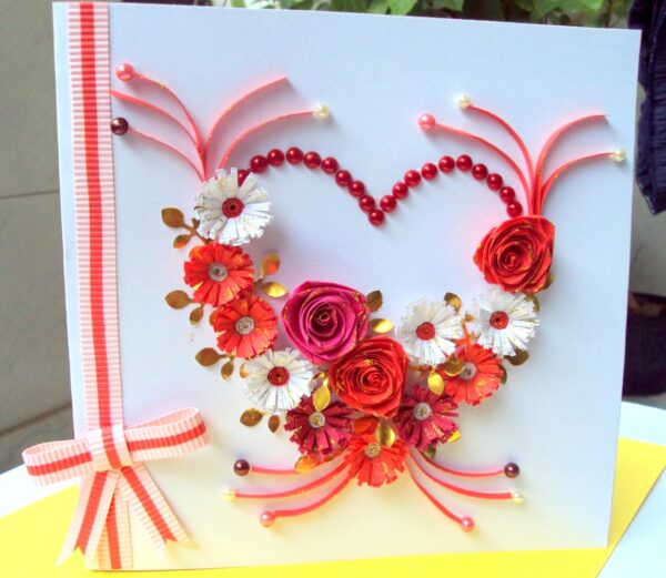 Red Flowers and Roses in Heart Greeting Card image Red Flowers and Roses in Heart Greeting Card image