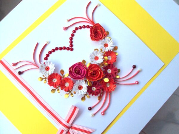 Red Flowers and Roses in Heart Greeting Card image Red Flowers and Roses in Heart Greeting Card image