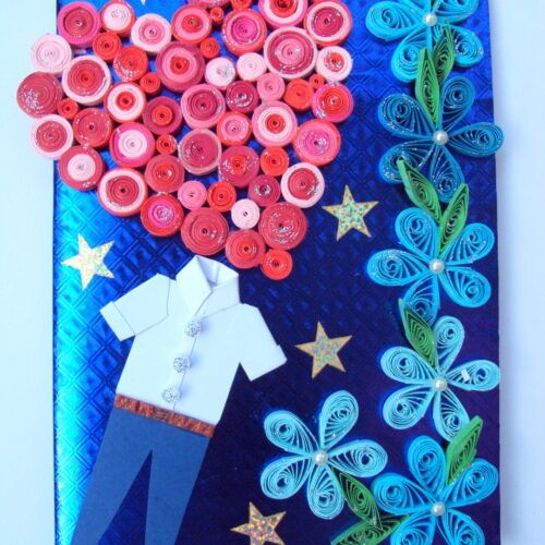 Sparkling Bright Blue with Red Heart Greeting Card image