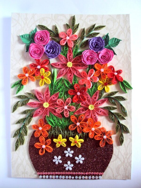 Big Quilled Flower Basket Greeting Card image Big Quilled Flower Basket Greeting Card image