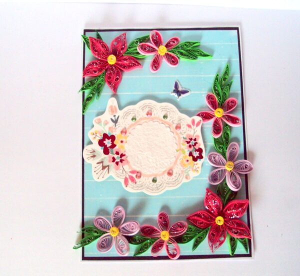 Blue and Pink Quilled Flowers Greeting Card image Blue and Pink Quilled Flowers Greeting Card image