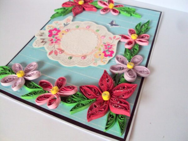 Blue and Pink Quilled Flowers Greeting Card image Blue and Pink Quilled Flowers Greeting Card image