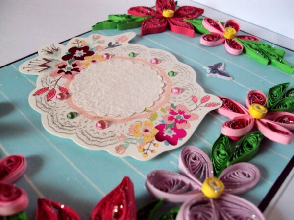 Blue and Pink Quilled Flowers Greeting Card image Blue and Pink Quilled Flowers Greeting Card image