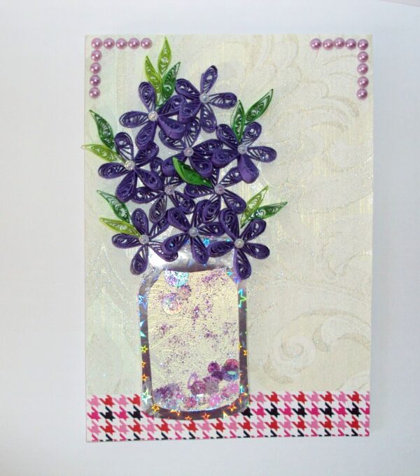 Purple Quilled Flowers Vase Shaker Greeting Card image Purple Quilled Flowers Vase Shaker Greeting Card image