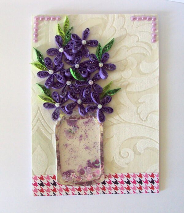 Purple Quilled Flowers Vase Shaker Greeting Card image Purple Quilled Flowers Vase Shaker Greeting Card image