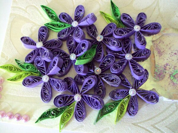 Purple Quilled Flowers Vase Shaker Greeting Card image Purple Quilled Flowers Vase Shaker Greeting Card image