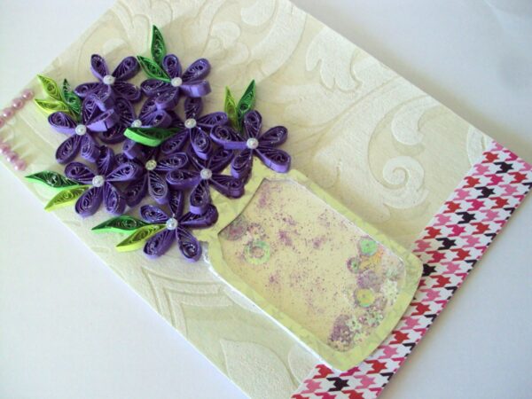 Purple Quilled Flowers Vase Shaker Greeting Card image Purple Quilled Flowers Vase Shaker Greeting Card image