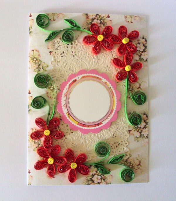 Red Quilled Flowers Corners Greeting Card image Red Quilled Flowers Corners Greeting Card image