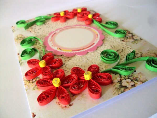 Red Quilled Flowers Corners Greeting Card image Red Quilled Flowers Corners Greeting Card image