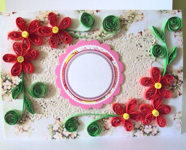 Red Quilled Flowers Corners Greeting Card image Red Quilled Flowers Corners Greeting Card image