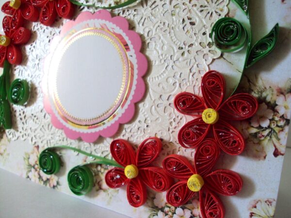 Red Quilled Flowers Corners Greeting Card image Red Quilled Flowers Corners Greeting Card image