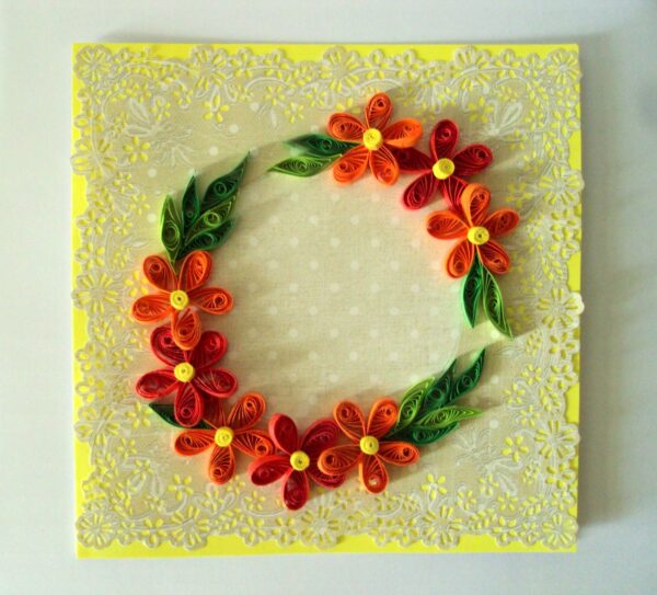 Yellow Themed Orange and Red Flowers Greeting Card image Yellow Themed Orange and Red Flowers Greeting Card image